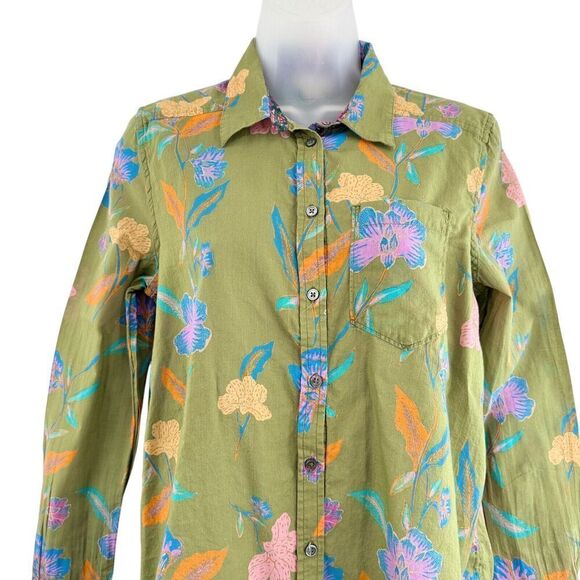 Sundance Catalog Voyage Shirt Green Floral Button Down Extra Small XS Cotton - Picture 2 of 8
